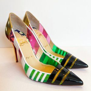 Christian Louboutin "Bandy" Striped Leather and PVC Heels size 38 1/2